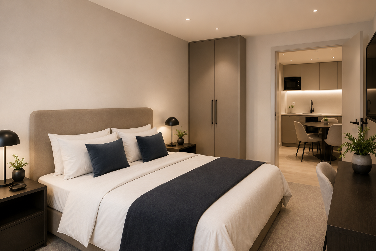 Apartell bedroom and kitchen