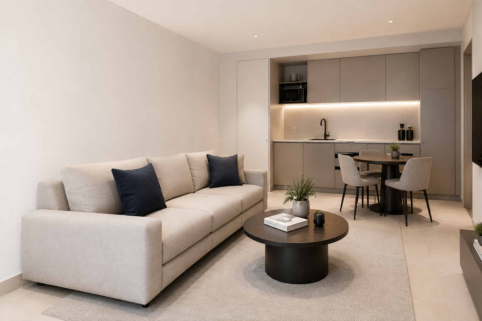 Apartell living room and kitchen